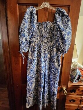 Cara Cara Navy And White Print Cropped Jumpsuit